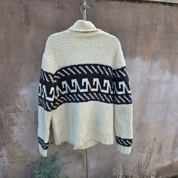 Vince cowl neck fisherman cardigan with indigenous design - Picture 4 of 9